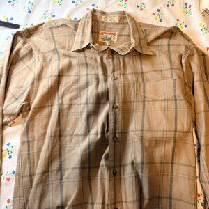 Vintage Adirondack Denim Plaid Shirt XL Made in Hong Kong 100% Cotton